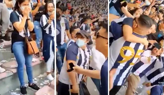 El hincha blanquiazul esperó al pitazo final para hacer la propuesta. Foto: captura/TikTok