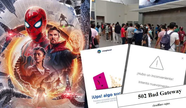 La preventa de Spiderman no way home en Perú y en todo el mundo provocó el colapso de varias páginas web de cine. Foto: composición/Facebook Spiderman/fotocaptura Cineplanet/fotocaptura Cinemark/ Twitter