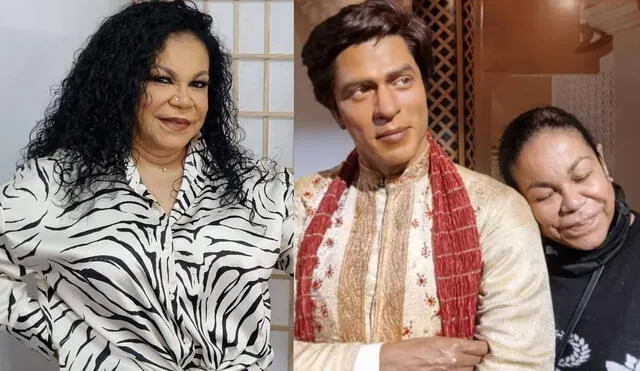 Eva Ayllón posa junto a la figura de cera de Shah Rukh Khan en el Madame Tussauds New York. Foto: composición/ Instagram
