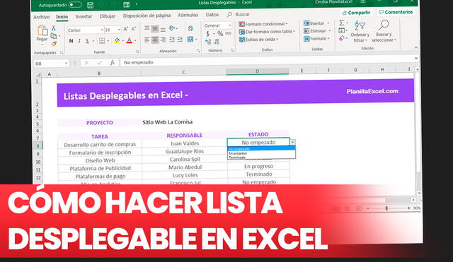 Excel también permite crear listas desplegables con colores o dependientes de otras. Foto: composición de Fabrizio Oviedo / La República