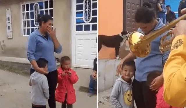 Momento emotivo. La madre abraza a sus hijos quienes le han llevado una serenata. Foto: captura de video/ Ases de Palenque