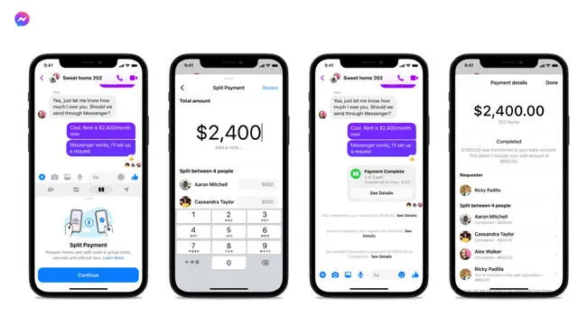Así se ve la función de 'pagos por separado' de Facebook Messenger. Foto: Facebook