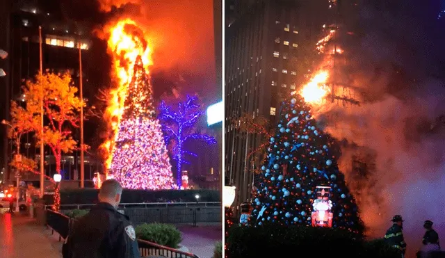 El incendio del árbol de Navidad era tan intenso que podía verse a varias cuadras de distancia. Foto: New York Post