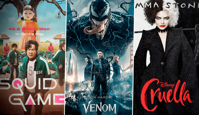 El juego del calamar, Venom y Cruella están entre las series y películas más vistas del 2021. Foto: composición/La República