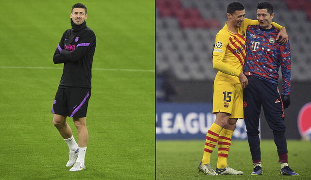 Clément Lenglet intercambió palabras con  Robert Lewandowski tras eliminación del FC Barcelona en la Champions League. Foto: composición/AFP