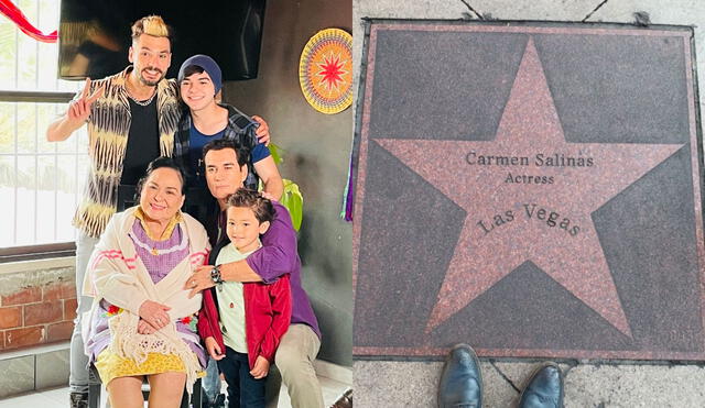 Siempre reconocida. La última telenovela en la que participó Salinas fue "Mi fortuna es amarte". A la derecha su estrella en Las Vegas. Foto: Instagram oficial/composición LR.