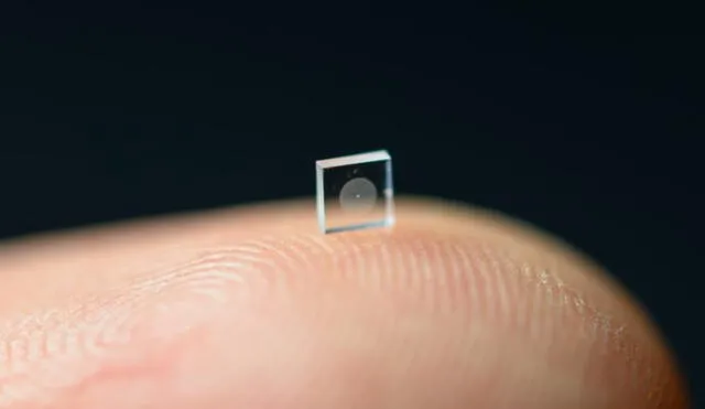 La cámara, que utiliza una tecnología óptica llamada nanosuperficie, es del tamaño de un grano de sal. Foto: Princeton University