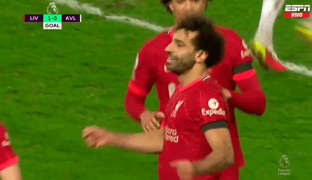 Mohamed Salah decretó el 1-0 transitorio del Liverpool ante el Aston Villa por la Premier League 2021-22. Foto: captura ESPN