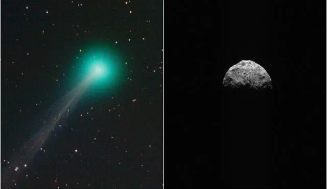 Imágenes del Cometa SWAN y el asteroide Bennu. Foto: composición / Christian Gloor / NASA / Goddard / University of Arizona