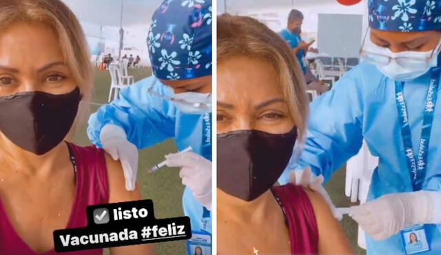 Gisela Valcárcel emocionada tras ser inmunizada. Foto: Instagram