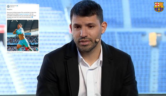 'Kun' Agüero se despidió del fútbol por un problema cardiaco. Foto: composición captura Twitter FC Barcelona