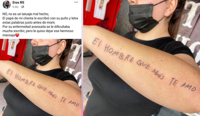 El usuario que vive en México, compartió el tatuaje que le hizo a su cliente en redes y contó la historia detrás del diseño que replicó de un mensaje escrito. Foto: captura de Facebook