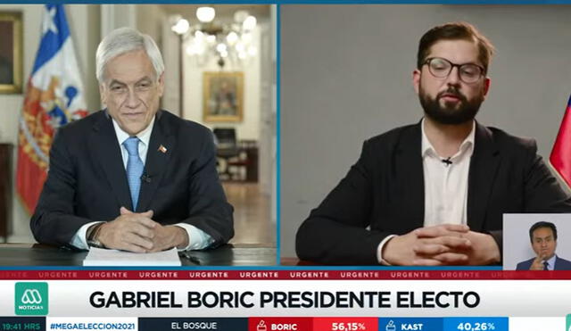 Piñera se reune con el presidente electo Gabriel Boric tras la difusión del boletín oficial de las elecciones de segunda vuelta en Chile. Foto: captura/M Noticias