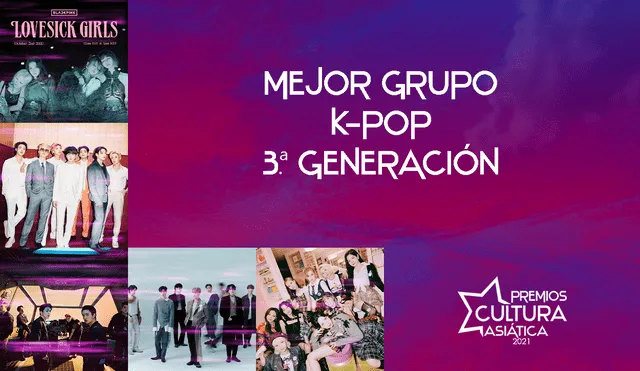 Todos los nominados al mejor grupo K-pop 3.ª generación de los PCA 2021. Foto: composición La República