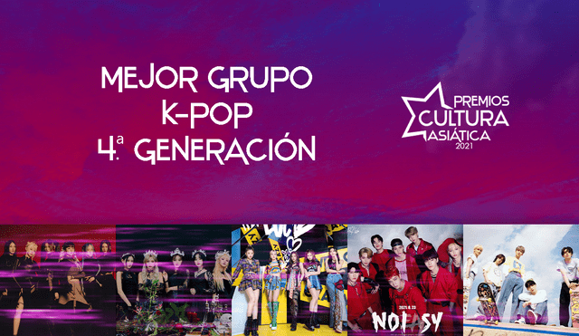 Todos los nominados al mejor grupo K-pop 4.ª generación de los PCA 2021. Foto: composición La República
