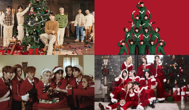 Grupos K-pop y 10 canciones de Navidad que todo fan del K-pop debe conocer. Foto: composición La República/BIGHIT/SMTOWN/JYP