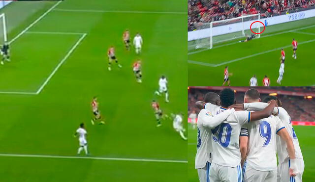 Karim Benzema marcó el 1-0 con tremendo golazo de rosca. Fuente: Composición de Captura ESPN