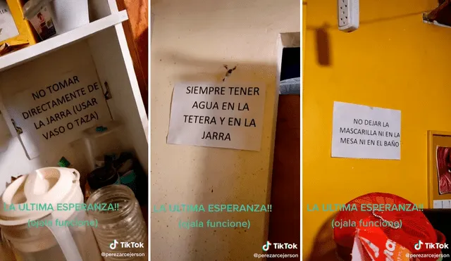 La joven hizo un recorrido por toda su casa en donde se encontraron diversas hojas de papel con mensajes. Foto: captura de TikTok