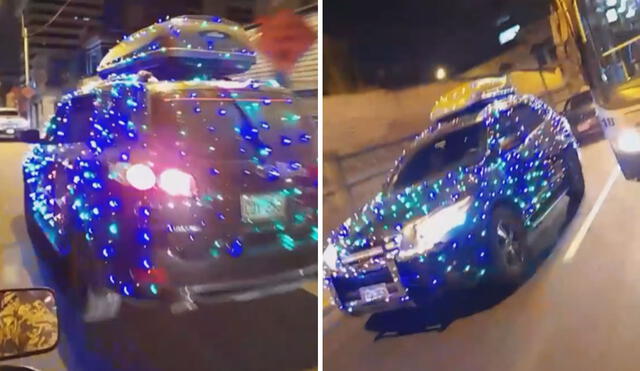 En las imágenes se puede ver cómo la camioneta estaba completamente cubierta de una red de luces de colores. Foto: captura de TikTok