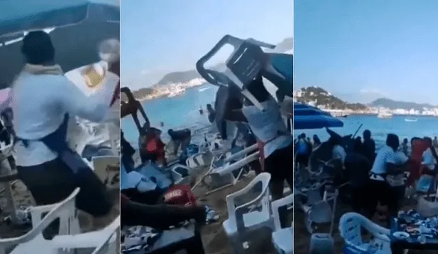 Los momentos del incidente entre visitantes y meseros en Acapulco fue grabado por algunos presentes. Foto: captura de video/Reforma