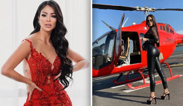 Sheyla Rojas no dudó en mostrarse junto al helicóptero rojo en redes sociales. Foto: Instagram