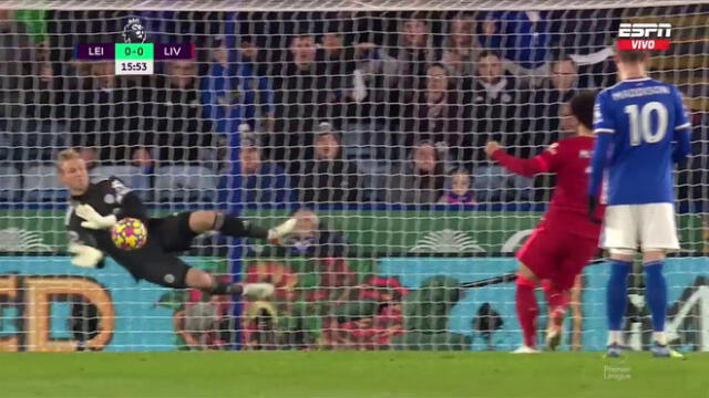 Liverpool vs. Leicester: Mohamed Salah falló desde los 12 pasos. Foto: Captura ESPN