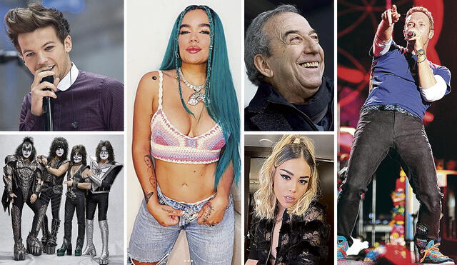 Louis Tomlinson, Kiss, Karol G, José Luis Perales, Danna Paola y Coldplay se presentan este 2022 en Perú. Foto: composición LR