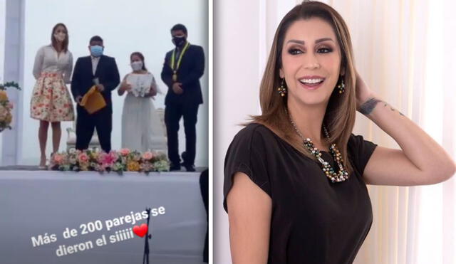 Karla Tarazona expresó su emoción al ser testigo del amor en cientos de parejas que se unieron en matrimonio previo al Año Nuevo. Foto: composición Instagram