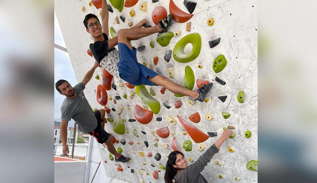 Deportistas de escalada. Gabriel Zegarra y su hermana Andrea en pleno ascenso. La escalada deportiva debe practicarse todos los días. Foto: La República