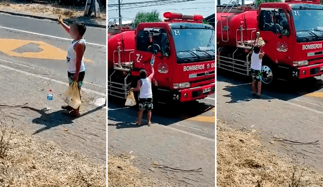 El niño quiso apoyar con su granito de arena al gran trabajo que realizan los bomberos por la población. Foto: captura de Facebook