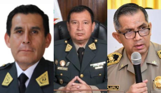 El general PNP Ángel Toledo Palomino, el general PNP Williams Espinoza Vivanco y el general PNP Marcos Lara Vergara. Foto: composición/difusión