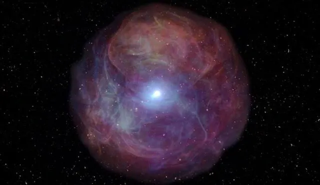 Representación artística de la supernova 2020tlf, detectado por primera vez en tiempo real. Foto: Observatorio WM Keck / Adam Makarenko