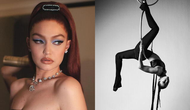 La modelo Gigi Hadid aprendió a hacer piruetas en el trapecio para la portada de V Magazine. Foto: composición/Instagram/V Magazine