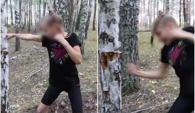 Evinka, la ‘niña más fuerte del mundo’ que entrena golpeando árboles. Foto: captura de TikTok.