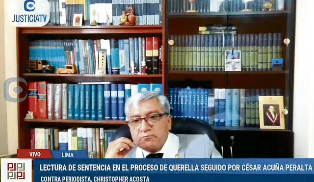 El juez. Raúl Jesús Vega en la lectura de la sentencia contra Acosta y Pimentel. Foto: captura Justicia TV