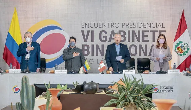 Desarrollo. Presidentes Pedro Castillo e Iván Duque en la inauguración del VI Gabinete Binacional Perú-Colombia. Foto: difusión