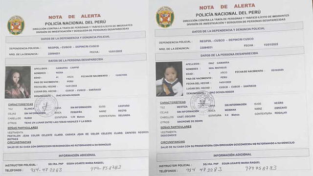 Las personas desaparecidas son Nedia Gamarra Carpio, de 41 años, y su hijo, Nial Matheus Díaz Gamarra, de 1 año y 3 meses. Foto: composición LR/PNP