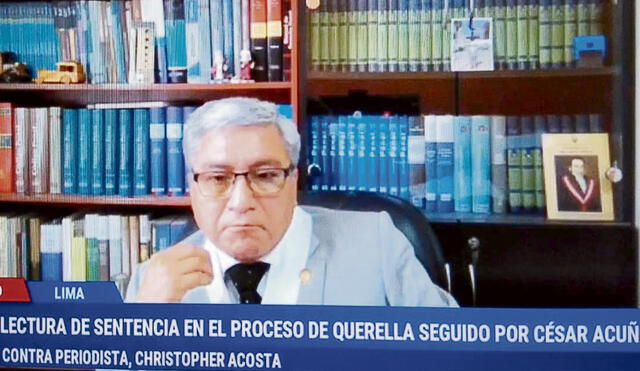 Cuestionado. El juez Jesús Vega señaló que 34 frases del libro de Acosta eran difamatorias. Foto: captura Justicia TV