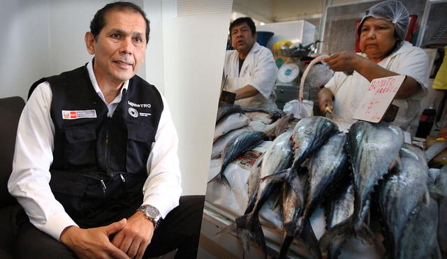 Jorge Luis Prado, ministro de la Producción, indicó que mostraría las buenas condiciones de los pescados comiendo chicharrón y sudado preparados con estos mismos productos. Foto: composición LR