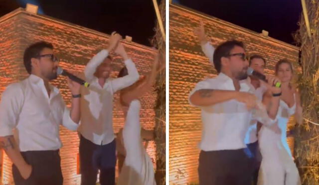 En sus redes sociales, Ezio Oliva compartió imágenes del momento en que cantó en la boda de su amigo. Foto: Instagram
