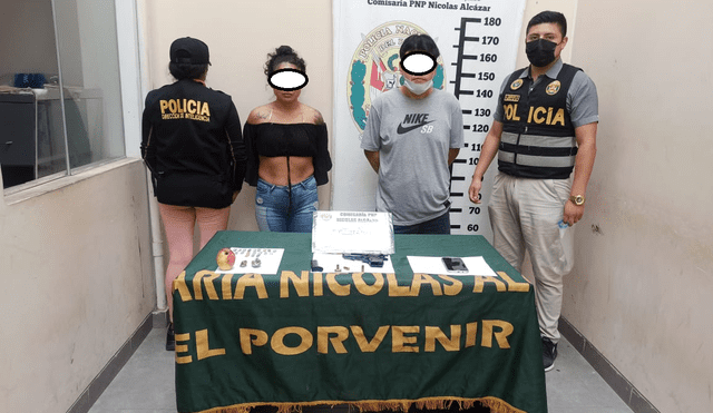 Pareja cayó con pistola, pasta básica de cocaína y marihuana. Foto: PNP