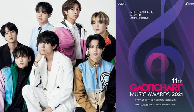 BTS no asistió a los Gaon Chart Music Awards 2021, pero envió un video de saludo pregrabado. Foto: composición Hybe / Gaon Chart