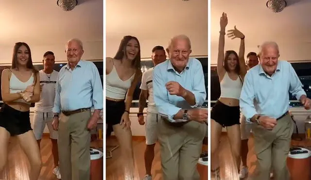 Una joven trató de que su abuelo pase un reto de baile; sin embargo, no imaginó que él iba a demostrar su talento. Foto: captura de Facebook