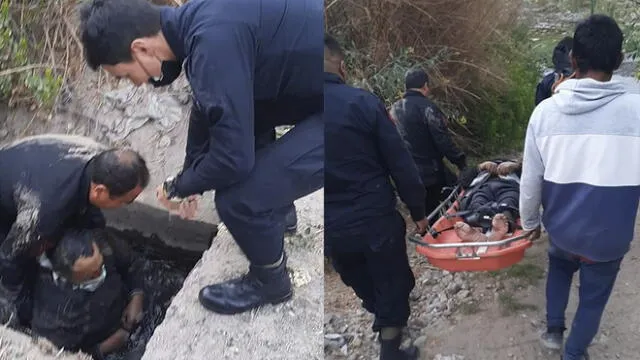 Se trata de un ciudadano de aproximadamente 55 años, quien cayó a un canal estrecho y no podía salir por sus propias fuerzas. Foto: composición LR/PNP