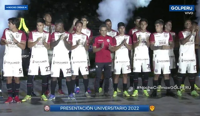 Noche Crema: plantel de Universitario de Deportes fue presentado frente a su hinchada. Foto: Captura GolPerú