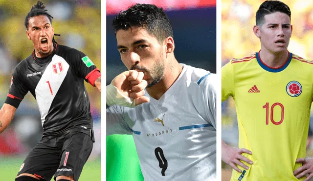 Perú, Uruguay y Colombia pelean por el cuarto puesto rumbo al Mundial Qatar 2022. Foto: AFP/composición