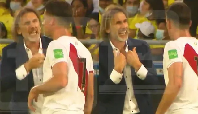 Intenso. Gareca le llama la atención a Ormeño cuando se jugaban los minutos finales del Perú-Colombia. Foto: captura video Fútbol en América