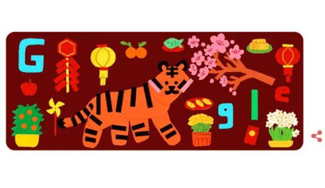 El tigre es el protagonista de esta nueva versión del doodle de Google. Foto: captura
