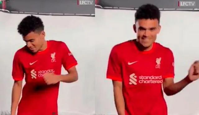 El extremo colombiano se mostró feliz en su presentación. Foto: Captura de Liverpool.