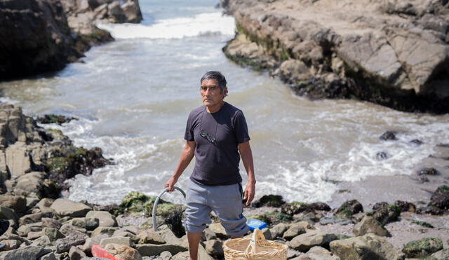 Pescador Raúl Fernández (64), extrae lornas y corvinillas de las peñas de Chancay desde hace 15 años. Ha perdido su único ingreso. Foto: Antonio Melgarejo.